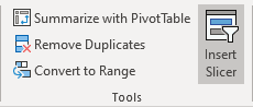 Insert Slicer button in Excel 365