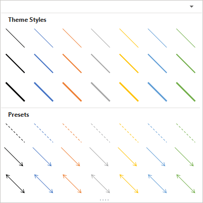 Line Style gallery in Excel 365