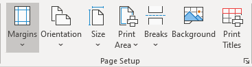 Margins button in Excel 365