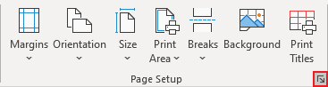 Page Setup group in Excel 365