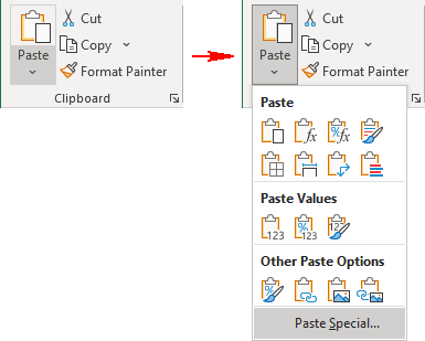Paste Special in Excel 365