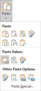 Paste Values in Excel 365