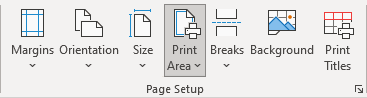 Print Area in the Page Setup group in Excel 365