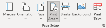 Print Area in the Page Setup group in Excel for Microsoft 365 Print Area in the Page Setup group in Excel 365