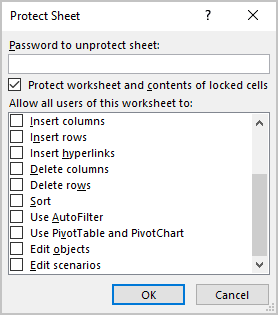 Protect Sheet in Excel 365