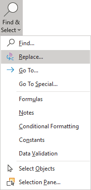 Replace command in Excel 365