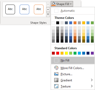 No Fill shape in Shape Format Excel 365