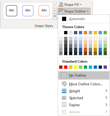 No Outline shape in Shape Format Excel 365