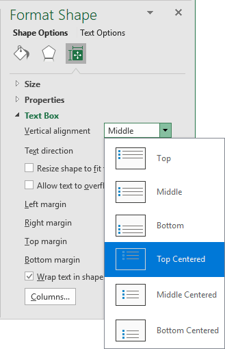Format Shape - Top Centered in Excel 365