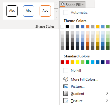 Shape Fill in Shape Format Excel 365