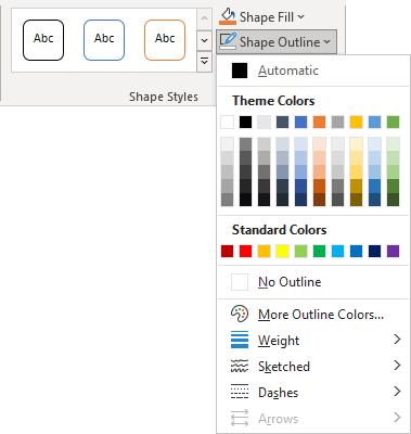 Shape Outline in Shape Format Excel 365