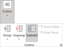 Subtotal button in Excel for Microsoft 365 Subtotal button in Excel 365
