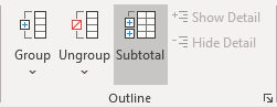 Subtotal button in Excel 365