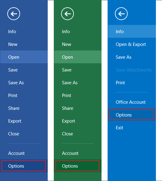 Options in Office 2013