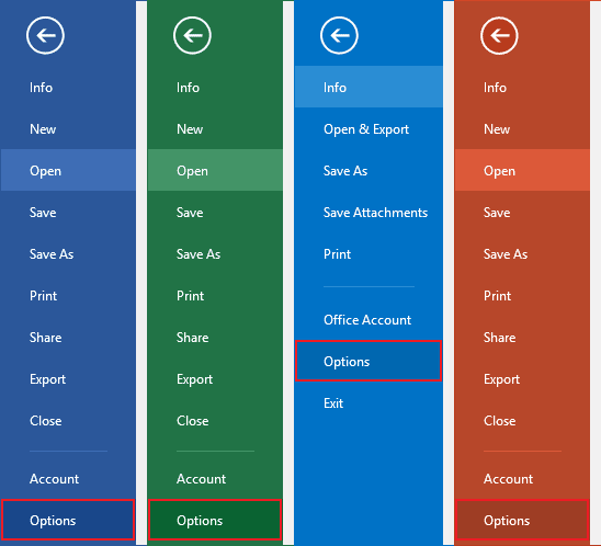 options in Office 2016