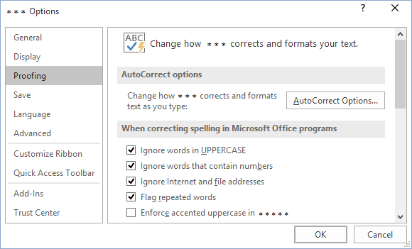 proofing in Office 2016