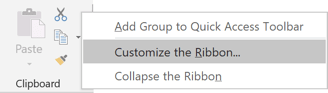 Customize the Ribbon in popup menu Microsoft Office application 2016