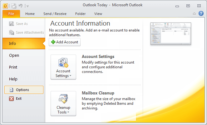 Outlook 2010 options Outlook 2010 options