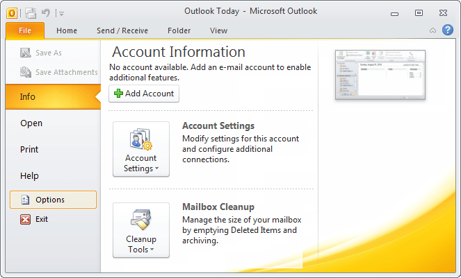 Outlook 2010 Options
