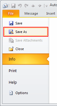 Save As in Outlook 2010