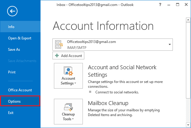 Options in Outlook 2013
