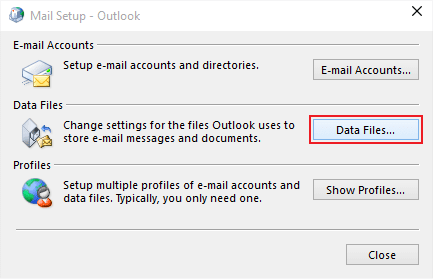 Data Files in Control Panel Windows 10