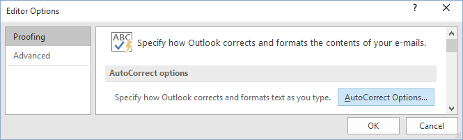 proofing tab in Outlook 2016