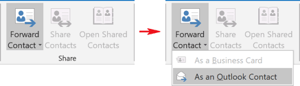 Forward Contact in Outlook 2016