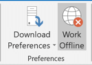 Work Offline button in Outlook 2016