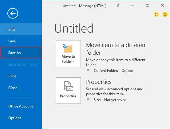 Save As in Outlook 2016