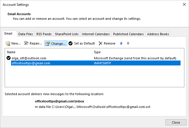 Change Account Settings in Outlook 365