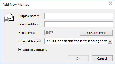 Add New Member in Outlook 2016