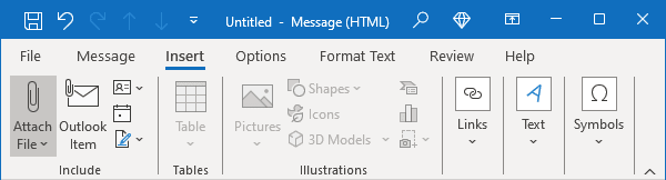 Attach File button in Classic ribbon Outlook 365