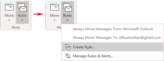 Rule to display mail from somebody - Microsoft Outlook 365