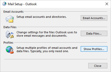 Mail Setup - Show Profiles in Windows 10