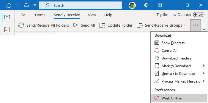 Work Offline in Simplified ribbon Outlook 365