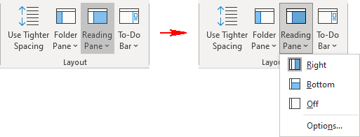 Reading pane in Classic ribbon Outlook 365