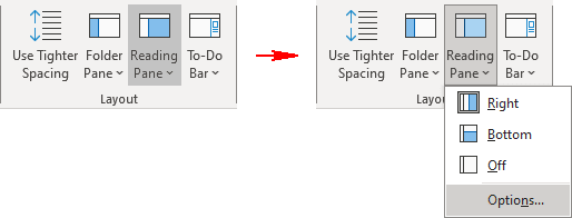 Reading Pane options in Classic ribbon Outlook 365