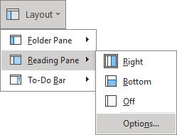 Reading Pane options in Simplified ribbon Outlook 365
