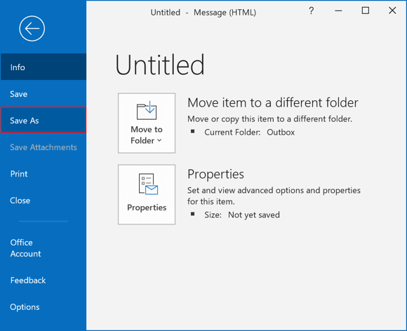 Save As in Outlook 365