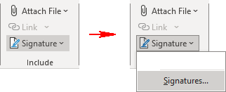 Signature button in Classic ribbon Outlook 365