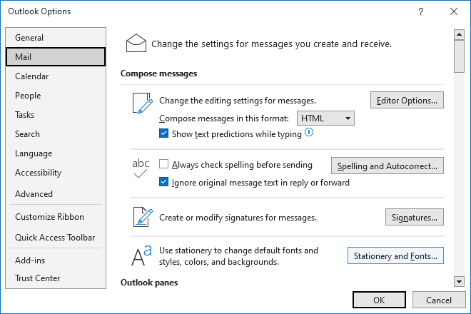 Stationery and Fonts in Outlook Options in Outlook for Microsoft 365 Stationery and Fonts in Outlook Options in Outlook 365