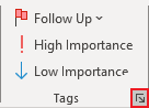 Tags dialog box launch button in Classic ribbon Outlook 365