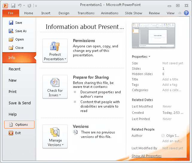 PowerPoint 2010 options PowerPoint 2010 options