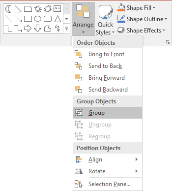 Arrange Group in PowerPoint 2016