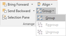 Drawing Tools group shapes in PowerPoint 2016