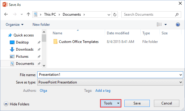 Tools in PowerPoint 2016
