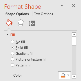 Fill in Format Shape pane in PowerPoint 2016