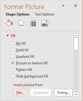 Insert file in Format Picture pane PowerPoint 2016