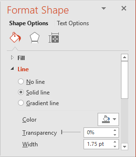 Line color for shapes in PowerPoint 2016